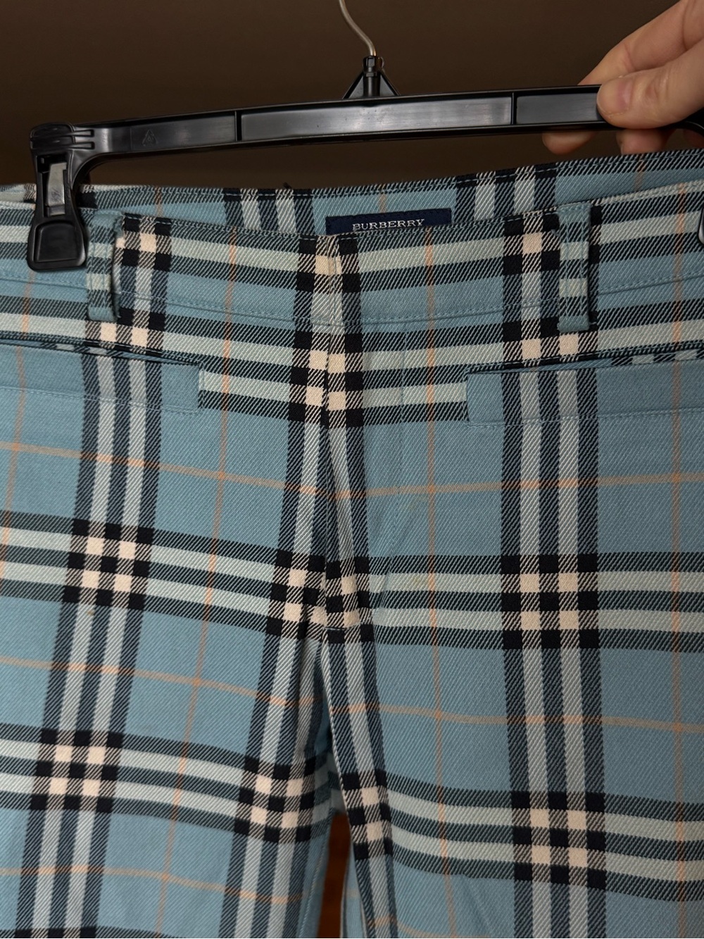 Burberry Light Blue Plaid Pants